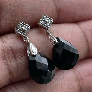 Real! 10kt Gold Diamonds & Black Onyx Earrings